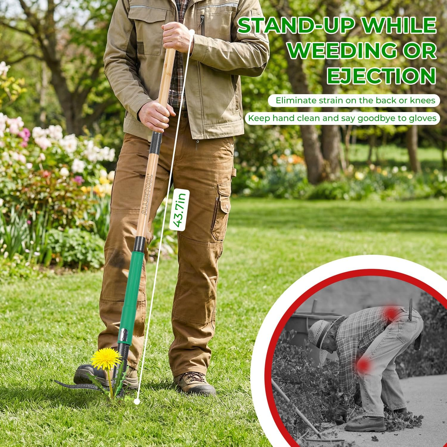 69ecdc88abbc1fbf84bd73c5cd0e5b474ac1c6d4656e38698a9ca.jpg Weed Puller Tool with 2 Weed Eject Feature, 43.7in Stand Up Dandelion Remover Tool, Real Bamboo Handle and Metal 4 Claw & Foot Pedal, Heavy Duty Garden Weeder