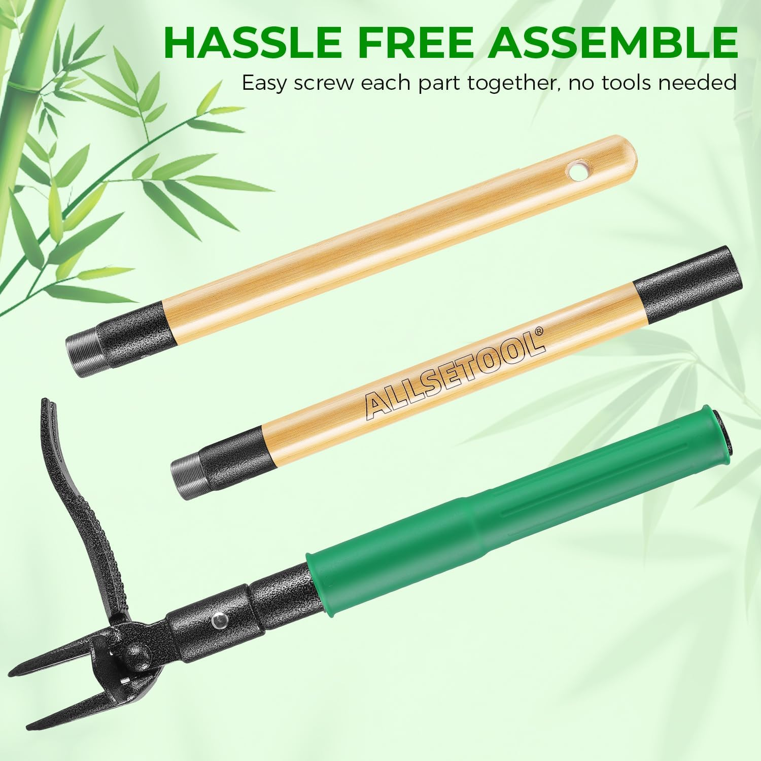 69ecdc890b7b81d64f9bf3654a26762757ebf532dd11d4ea729e8.jpg Weed Puller Tool with 2 Weed Eject Feature, 43.7in Stand Up Dandelion Remover Tool, Real Bamboo Handle and Metal 4 Claw & Foot Pedal, Heavy Duty Garden Weeder