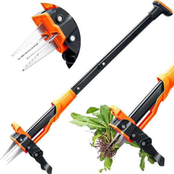 69ecdcc7445c8a761f7241f2b3b3f58da79631df61b5dc8b4f82b.jpg Weed Puller Tool - Stand Up Weed Puller with 4-Claw Steel Head, 39" Retractable Handle & Easy-Eject Mechanism for Dandelions, Clover & More, No Bending or Kneeling - Orange