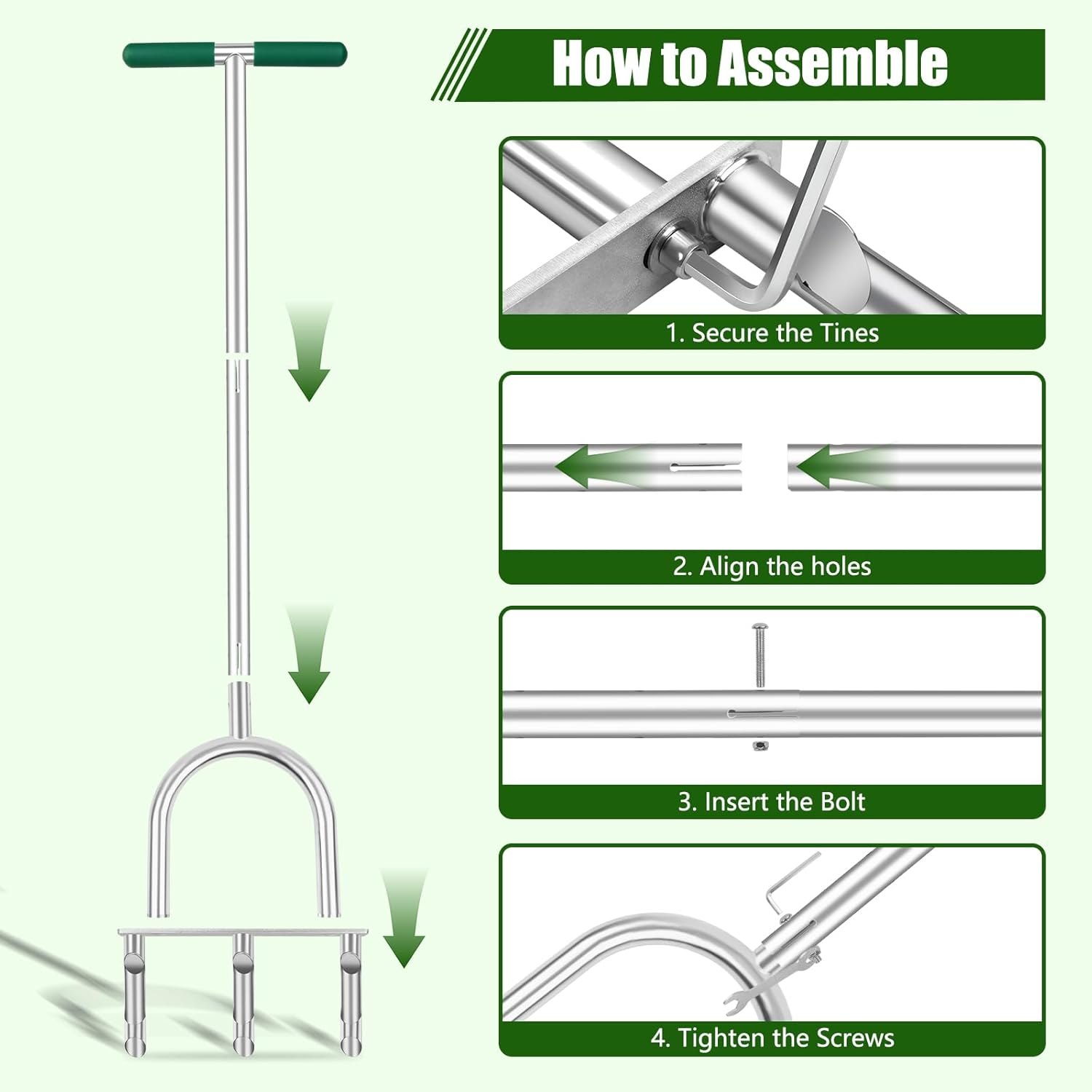69ecdd3f25b7257800851d659b4d2ce4784e3e3a46c9afc6c0969.jpg Manual Lawn Aerator Tool with 3 Hollow Tines, Adjustable Height Stainless Steel Core Aerator, Heavy Duty Plug Aerator for Lawn Soil Compaction Relief, Yard Aeration Tool