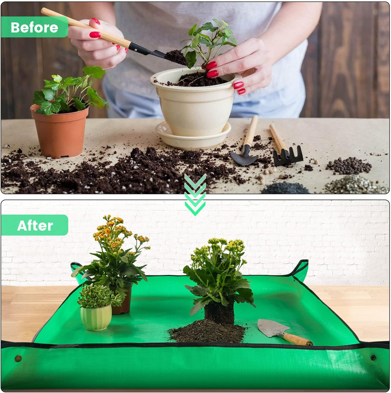 69ee291896191671bc7a98369cbb85e9b35cd051647b4d239802a.jpg Repotting Mat for Indoor Plant Transplanting Control Mess, 26.8"X26.8" Waterproof Succulent Potting Mat Square Planting Tray Soil Change Mat Gardening Gifts for Plant Lovers