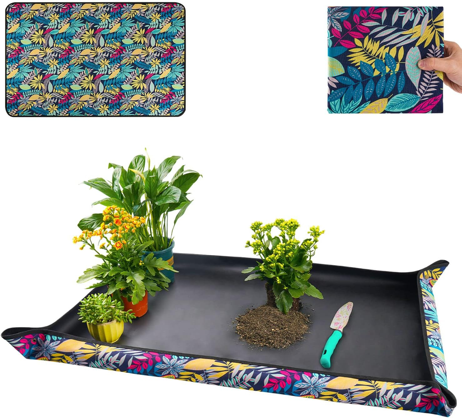 69ee291983e5e4c8b066fea466fcd6b96ec8c4ab4433d0fd71bfb.jpg Repotting Mat for Indoor Plant Transplanting Control Mess, 26.8"X26.8" Waterproof Succulent Potting Mat Square Planting Tray Soil Change Mat Gardening Gifts for Plant Lovers