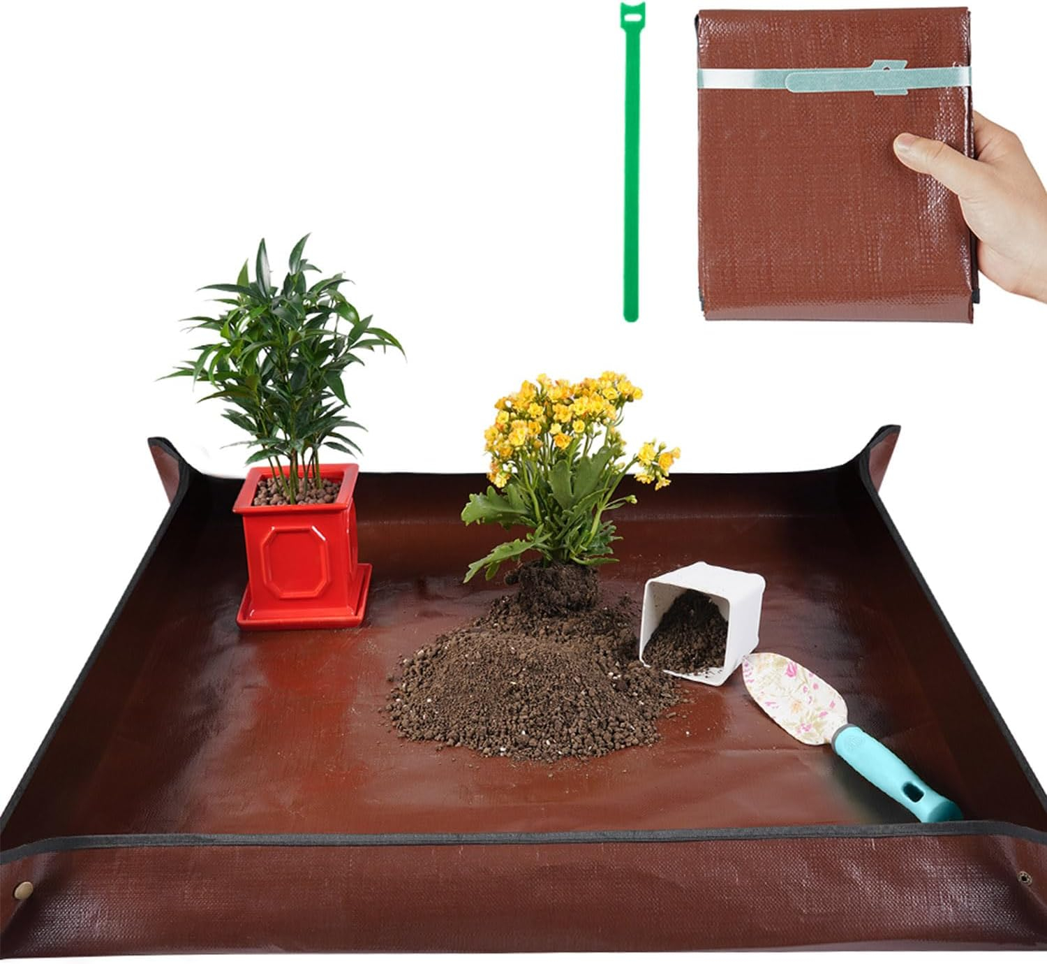 69ee291aa0619be6caedc70d0e6a0b577e4995516745846aeb84d.jpg Repotting Mat for Indoor Plant Transplanting Control Mess, 26.8"X26.8" Waterproof Succulent Potting Mat Square Planting Tray Soil Change Mat Gardening Gifts for Plant Lovers