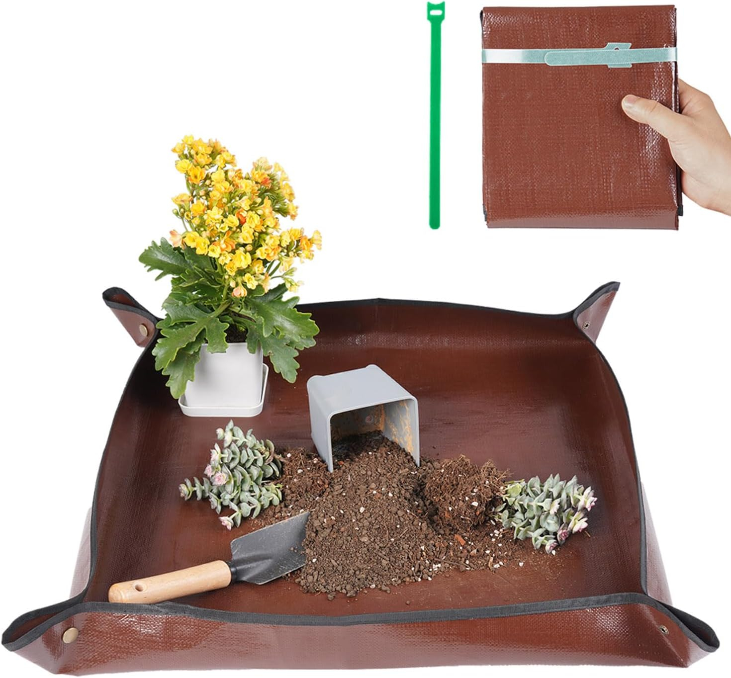 69ee291d6763dc5a1455550f46c94e0088bad3e9c1bd4015520d2.jpg Repotting Mat for Indoor Plant Transplanting Control Mess, 26.8"X26.8" Waterproof Succulent Potting Mat Square Planting Tray Soil Change Mat Gardening Gifts for Plant Lovers